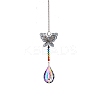 Glass Teardrop Sun Catcher Hanging Prism Ornaments with Iron Butterfly HJEW-PW0002-14D-1