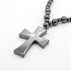 Trendy Unisex Holly Jewelry Grade A Non-Magnetic Synthetic Hematite Beaded Cross Pendant Necklaces NJEW-M013-04-2