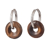 Natural Tiger Eye Pi Disc/Donut Dangle Hoop Earrings EJEW-JE05132-01-1