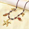 Summer Beach 304 Stainless Steel & Electroplated Natural Shell Pendant Adjustable Polyester Cord Necklaces for Women NJEW-F348-01C-G-3