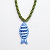 Summer Beach Resin Blue Fish Pendant Rondelle Beaded Necklaces for Women WG3A5E5-04-1