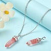 2Pcs Cherry Quartz Glass Double Terminal Pointed Pendants G-YW0002-03-6