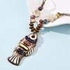 Ceramic Fish Pendant Adjustable Waxed Cord Necklaces for Women NJEW-B146-01-4