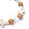 Natural Wood Round Beads Stretch Bracelets for Women BJEW-JB12590-4