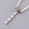 Natural Round Shell Pearl Pendant Necklaces NJEW-P232-B-3