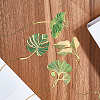 4Pcs 4 Styles Brass Leaf Pendant Bookmarks with Chain AJEW-CP0006-79-7