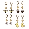 4 Pairs 4 Styles Bee & Flower Alloy Enamel Dangle Leverback Earrings for Women EJEW-JE05594-1