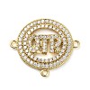 Brass Micro Pave Clear Cubic Zirconia Ring with Letter QTR Connector Charms KK-L229-073G-1