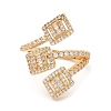 Rack Plating Brass Rectangle Open Cuff Rings with Cubic Zirconia RJEW-D008-07G-2