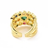 Colorful Cubic Zirconia Heart Open Cuff Ring X-RJEW-C061-03G-3