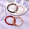 4Pcs Constellation 8mm Round Natural Rhodonite & Rose Quartz & Dyed Jade & Carnelian Beaded Stretch Bracelets for Women BJEW-JB10642-2