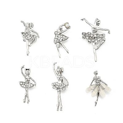 12Pcs 12 Styles Ballet Dancer Alloy Rhinestone Brooches for Backpack Clothes JEWB-A033-05P-1