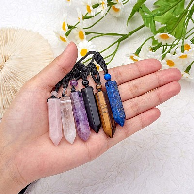Natural Obsidian Bullet Pendant Necklace JN1043C-1