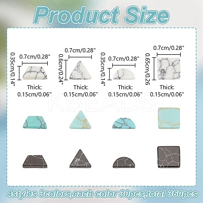 120Pcs 12 Styles Synthetic Turquoise Cabochons TURQ-AR0001-47-1