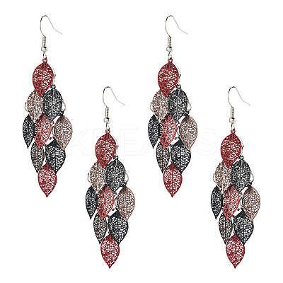 2 Pairs 430 Stainless Steel Leaf Dangle Earrings EJEW-TA0001-83C-1