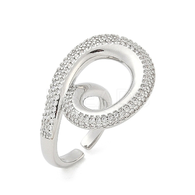 Brass Micro Pave Clear Cubic Zirconia Cuff Rings for Women Men RJEW-Z080-04P-1