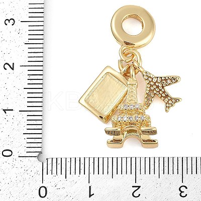 Rack Plating Brass Clear Cubic Zirconia European Dangle Charms KK-P287-18E-G-1