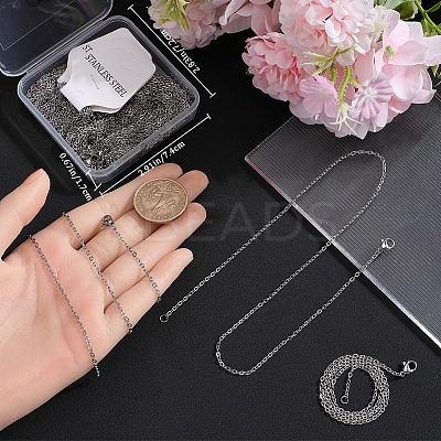 30Pcs 304 Stainless Steel Flat Cable Chain Necklaces Set STAS-BBC0005-02-1