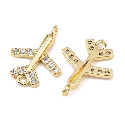 Brass Pave Cubic Zirconia Plane Connector Charms KK-L251-12G-1