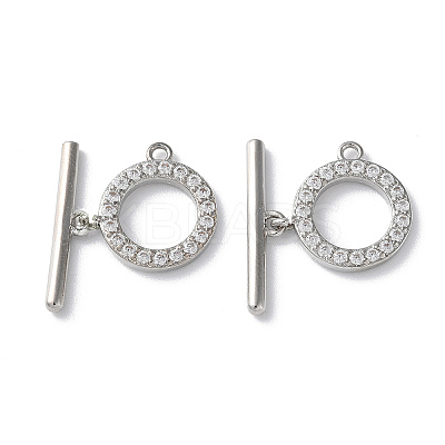 Rack Plating Brass Micro Pave Clear Cubic Zirconia Toggle Clasps KK-M272-11P-1