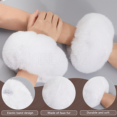 Women Imitation Rabbit Hair Cuffs Oversleeve Arm Gloves AJEW-WH20018-34C-1