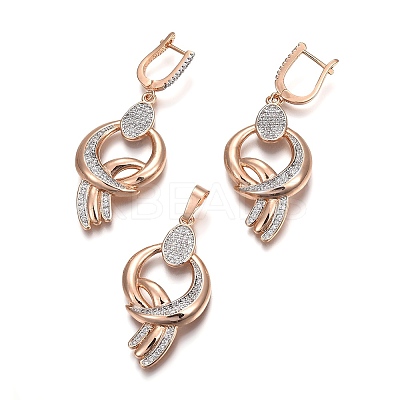 Brass Micro Pave Cubic Zirconia Jewelry Sets SJEW-F189-08KCG-1
