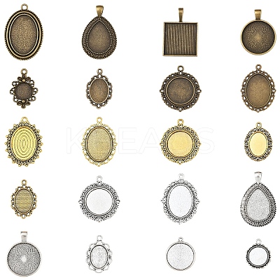 40Pcs 20 Styles Tibetan Style Zinc Alloy Pendant Cabochon Settings TIBEP-YW0002-16-1