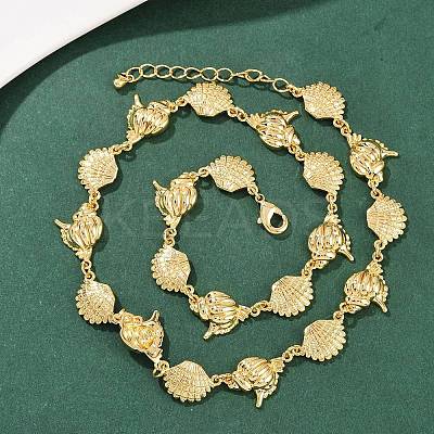 Summer Beach Brass Conch & Shell Shape Link Chain Necklaces NJEW-L051-01G-1