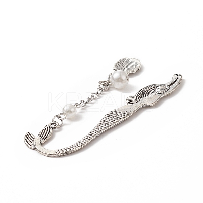ABS Plastic Imitation Pearl Round Bead Bookmarks AJEW-JK00207-1
