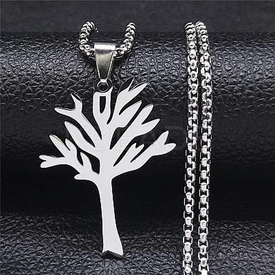 201 Stainless Steel Tree of Life Pendant Box Chain Necklaces FS-WGEEACC-02-1