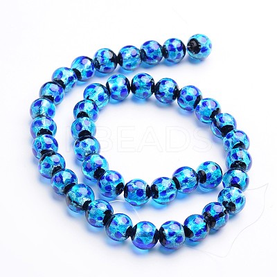Glow in the Dark Luminous Style Handmade Silver Foil Glass Round Beads FOIL-I006-10mm-02-1