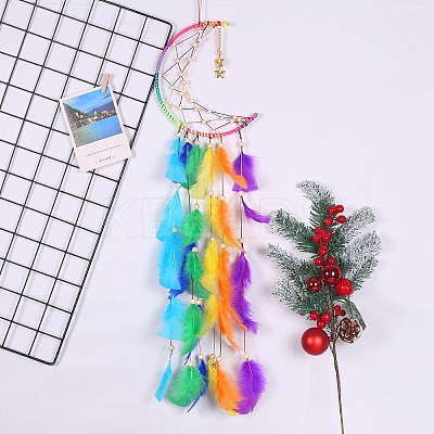 Rainbow Color Moon Feather Tassel Pendant Decorations PW-WG92679-01-1