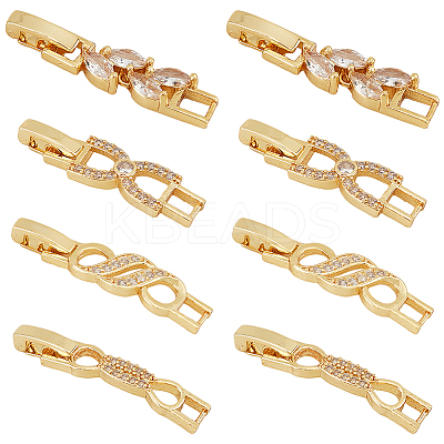 8Pcs 4 Styles Rack Plating Brass Clear Cubic Zirconia Watch Band Clasps KK-BC0009-76G-1