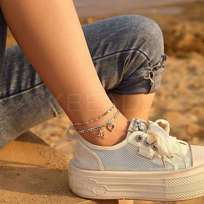 Brass Crystal Rhinestone Letter Heart Charm Double Layer Anklets for Women FS-WG41372-13-1