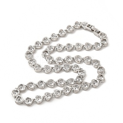 Clear Cubic Zirconia Heart Link Chain Necklace NJEW-E074-06P-1
