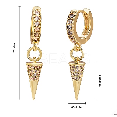 Clear Cubic Zirconia Cone Drop Huggie Hoop Earrings EJEW-SW00005-09-1