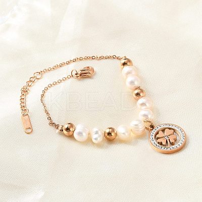 304 Stainless Steel Clover Charm Bracelets for Women BJEW-A036-26G-1