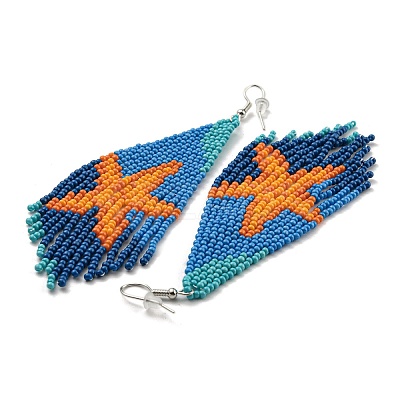 Boho Summper Beach Seed Bead Sea Animal Tassel Earrings LS-EJEW-Q380-02A-1