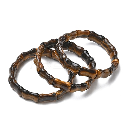 Bamboo Natural Tiger Eye Beads Stretch Bracelets for Women Men BJEW-K304-01K-1