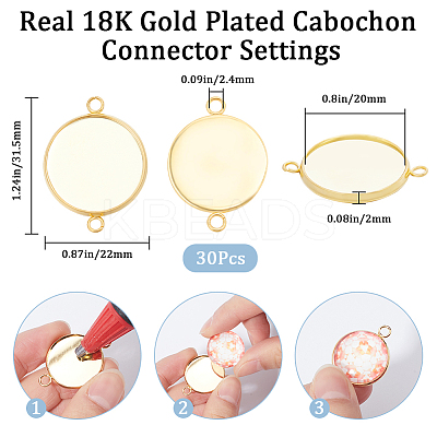 30Pcs 304 Stainless Steel Cabochon Connector Settings STAS-BBC0004-67C-G-1