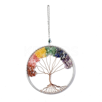 Wire Wrapped Chips Natural Gemstone Big Pendant Decorations HJEW-A005-07E-1