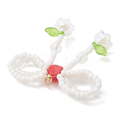 Glass Seed Beaded Bowknot & Flower Pendants PALLOY-MZ01220-02-1