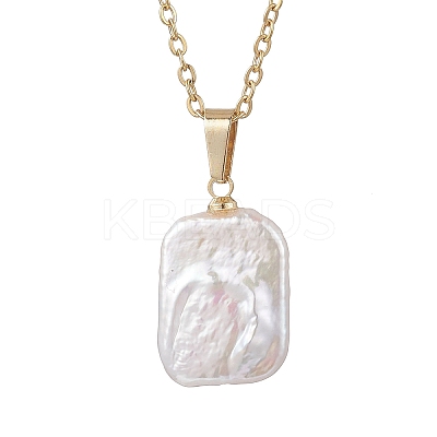 Natural Baroque Pearl Keshi Pearl Rectangle Pendant 304 Stainless Steel Cable Chain Necklaces NJEW-JN05891-1