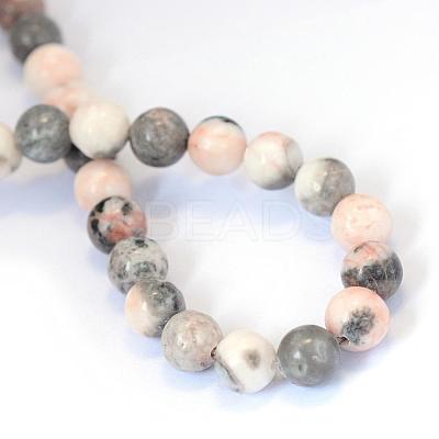 Natural Pink Zebra Jasper Round Bead Strands G-E334-10mm-11-1