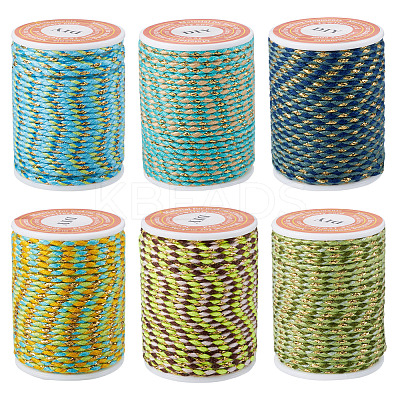6 Rolls 6 Colors 4-Ply Polycotton Cord with Metallic Thread OCOR-TA0003-05A-1