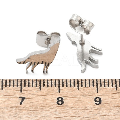 Non-Tarnish Wolf 304 Stainless Steel Stud Earrings for Women EJEW-Z017-13P-1
