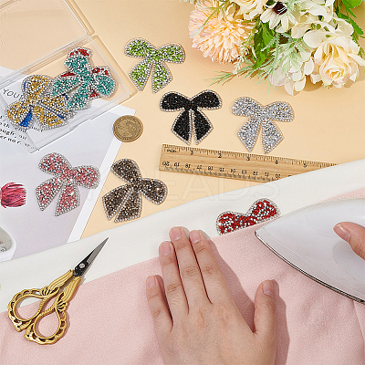 9Pcs 9 Colors Bowknot Hotfix Rhinestone (Hot Melt Adhesive On The Back) DIY-FG0006-12-1