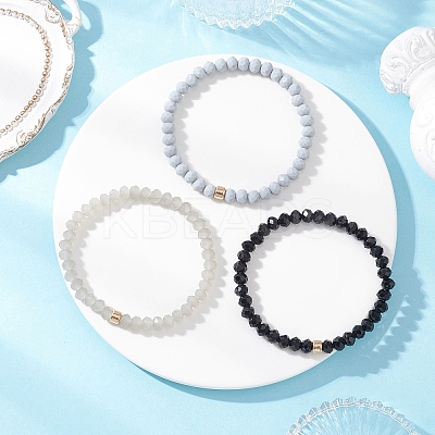 3Pcs Faceted Imitation Jade & Opaque Glass Rondelle Beaded Stretch Bracelets for Women BJEW-JB12563-04-1