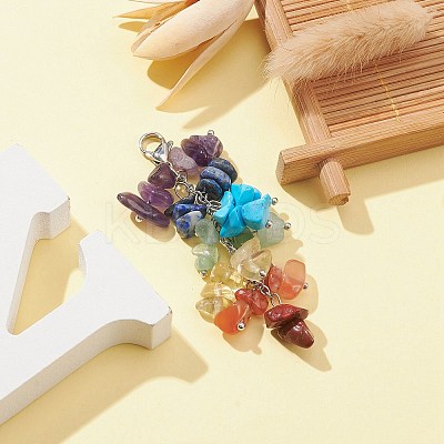 Chakra Natural & Synthetic Mixed Gemstone Chip Beaded Pendant Decorations HJEW-JM01235-01-1