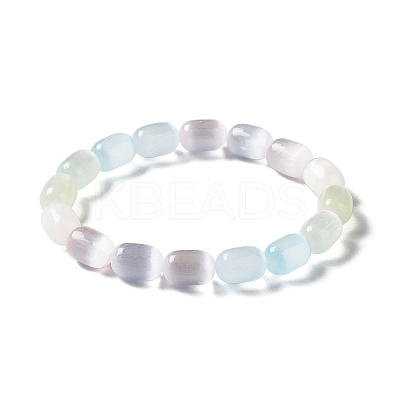 Natural Selenite Column Beaded Stretch Bracelet for Women BJEW-I312-04-1